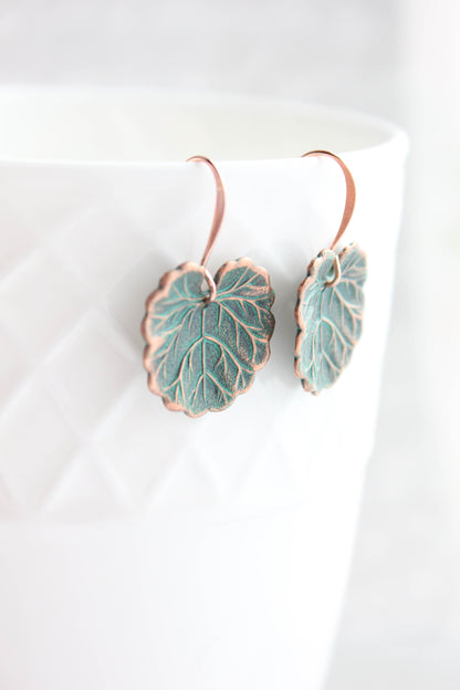 Geranium Leaf Earrings | Mint Patina Copper