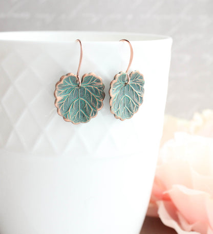Geranium Leaf Earrings | Mint Patina Copper