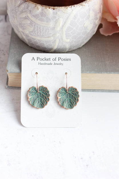 Geranium Leaf Earrings | Mint Patina Copper
