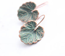 Load image into Gallery viewer, Geranium Leaf Earrings | Mint Patina Copper