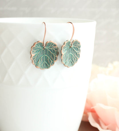 Geranium Leaf Earrings | Mint Patina Copper