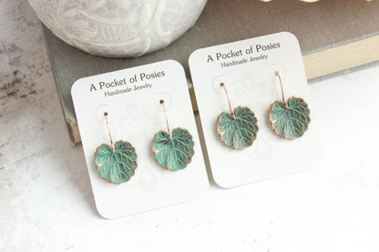 Geranium Leaf Earrings | Mint Patina Copper