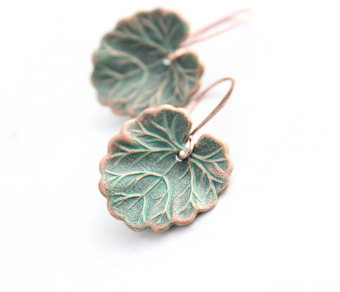Geranium Leaf Earrings | Mint Patina Copper