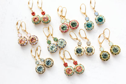 Art Deco Floral Earrings | Dark Teal & Emerald Green Glass