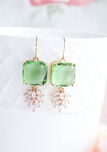 Load image into Gallery viewer, Art Deco Earrings | Glass Leaf Drops | Green