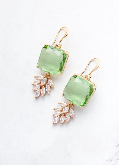 Art Deco Earrings | Glass Leaf Drops | Green