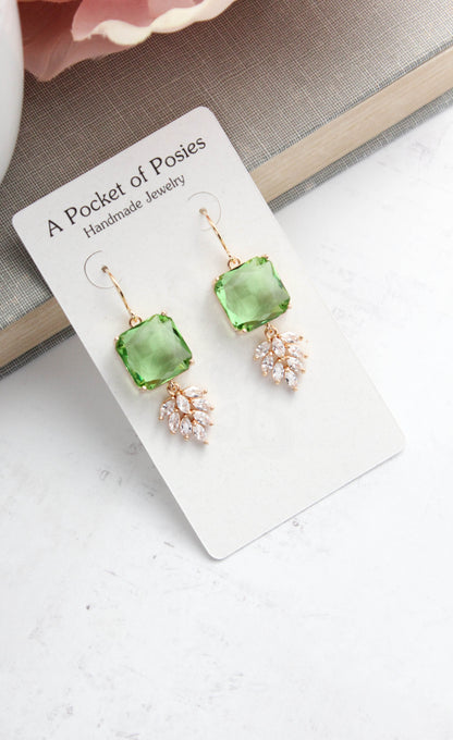 Art Deco Earrings | Glass Leaf Drops | Green