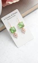 Load image into Gallery viewer, Art Deco Earrings | Glass Leaf Drops | Green