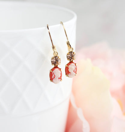 Little Lady Cameo Earrings | Dark Peach