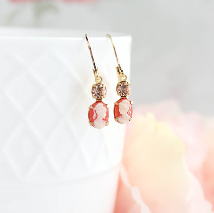Little Lady Cameo Earrings | Dark Peach