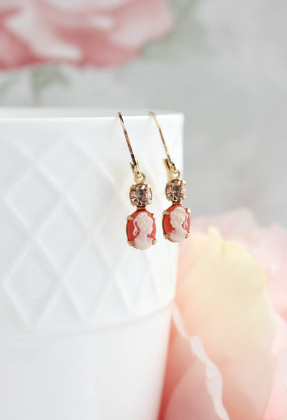 Little Lady Cameo Earrings | Dark Peach