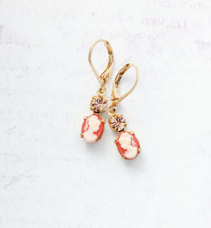 Little Lady Cameo Earrings | Dark Peach