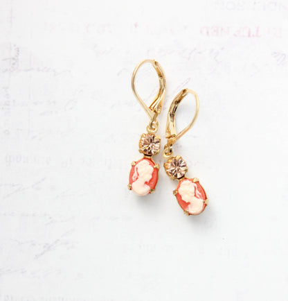 Little Lady Cameo Earrings | Dark Peach