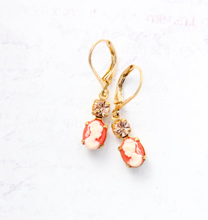 Little Lady Cameo Earrings | Dark Peach