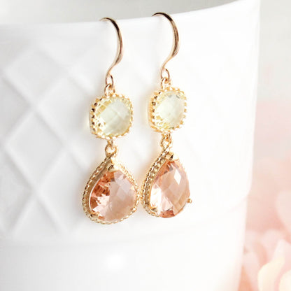 Sparkle Drop Earrings | Yellow and Blush Peach