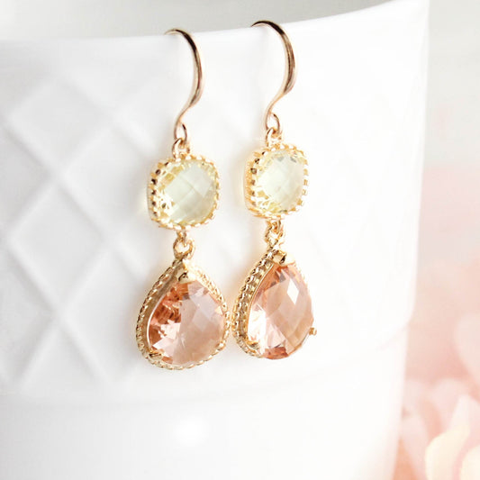 Sparkle Drop Earrings | Yellow and Blush Peach