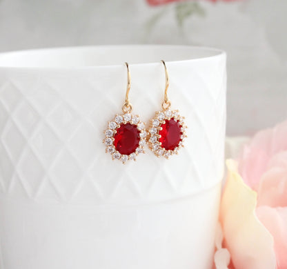 Ruby Red Oval Glass Earrings (2 styles)