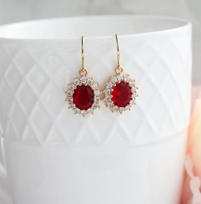Ruby Red Oval Glass Earrings (2 styles)