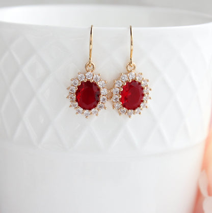 Ruby Red Oval Glass Earrings (2 styles)