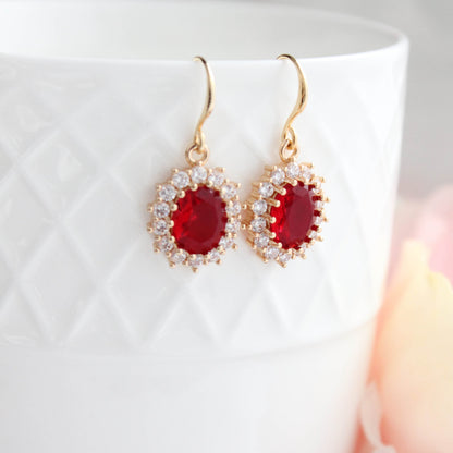 Ruby Red Oval Glass Earrings (2 styles)
