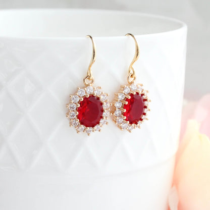 Ruby Red Oval Glass Earrings (2 styles)