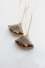 Load image into Gallery viewer, Large Art Deco Fan Glass Earrings | Brown Glass