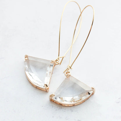 Large Art Deco Fan Glass Earrings | Clear Glass