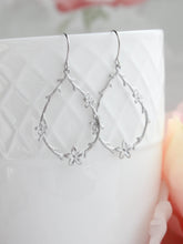 Load image into Gallery viewer, Twig and Flower Earrings - Matte Silver Rhodium
