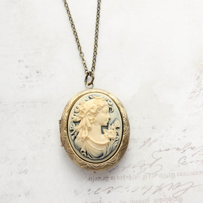 Cameo Locket Necklace | Lady on Dark Navy