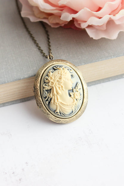 Cameo Locket Necklace | Lady on Dark Navy