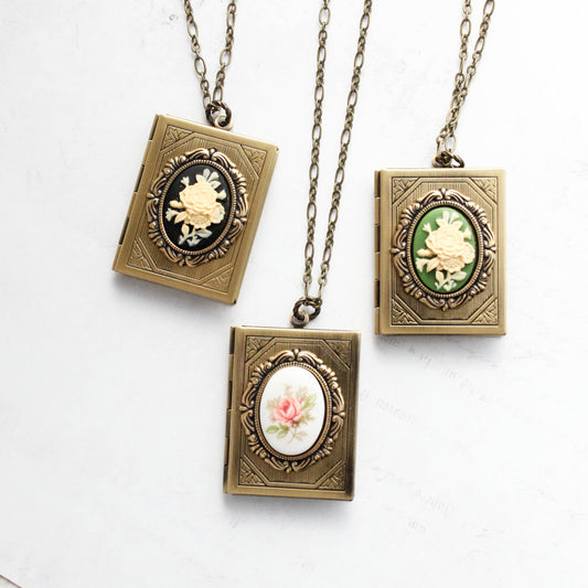 Big Floral Cameo Book Locket (3 Styles)