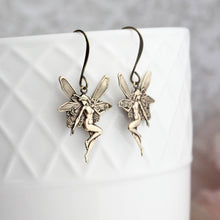 Load image into Gallery viewer, Fairy Earrings in antiqued gold with fish hook ear wires