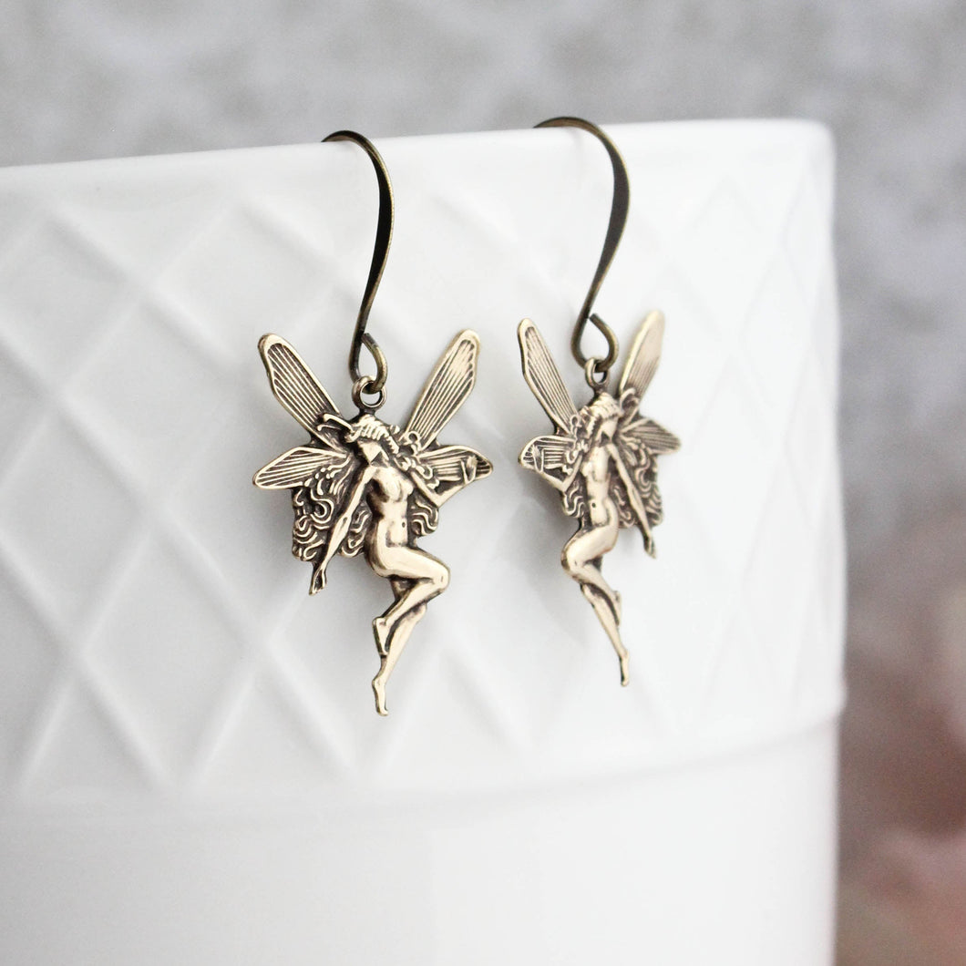 Fairy Earrings in antiqued gold with fish hook ear wires