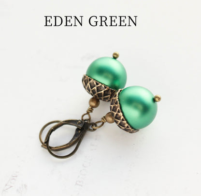 Kelly Green Acorn Earrings | Christmas Pearl Drop Earrings