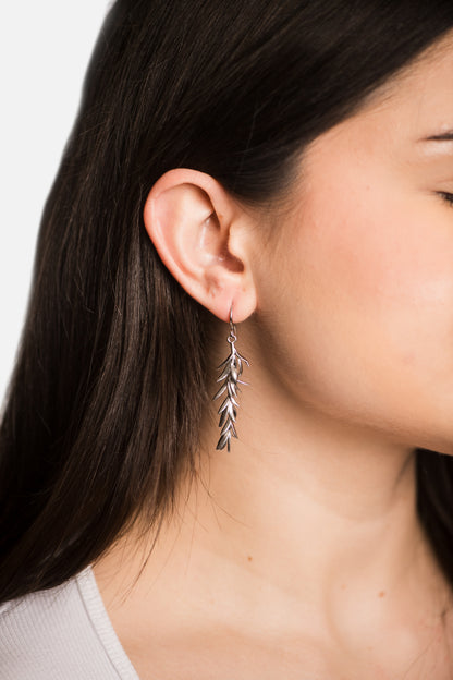 Rosemary Branch Earrings - Matte Silver