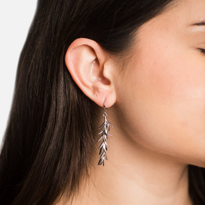 Rosemary Branch Earrings - Matte Silver