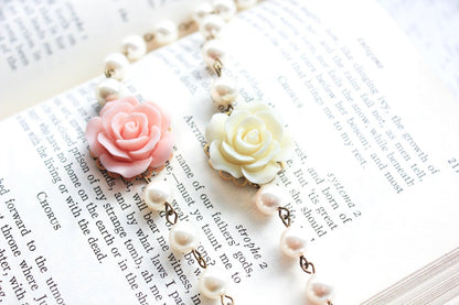 Ivory Rose and Pearl Bracelet