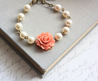 Ivory Rose and Pearl Bracelet