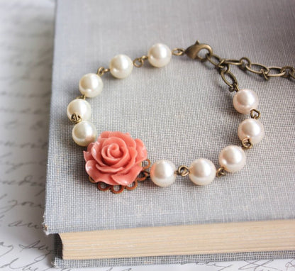 Ivory Rose and Pearl Bracelet
