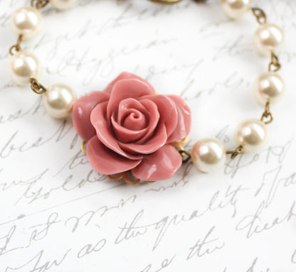 Ivory Rose and Pearl Bracelet