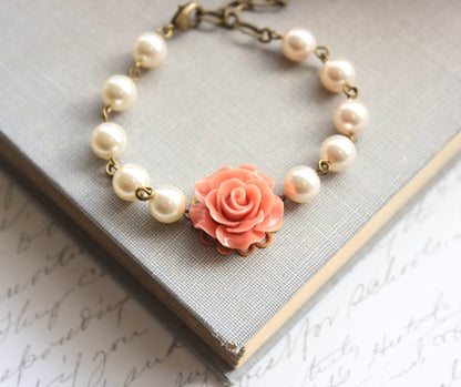 Ivory Rose and Pearl Bracelet