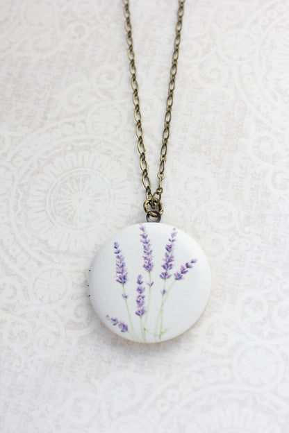 Lavender Flower Locket Necklace