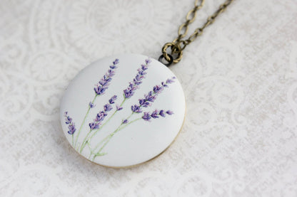 Lavender Flower Locket Necklace
