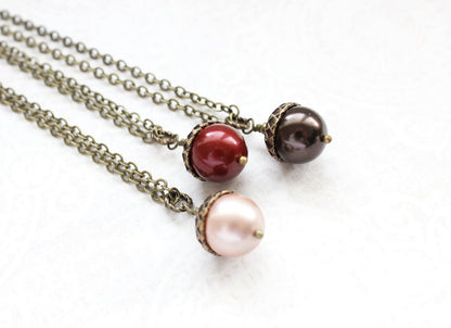 Pearl Acorn Necklace (23 Pearl Colors)
