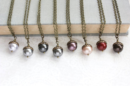 Pearl Acorn Necklace (23 Pearl Colors)