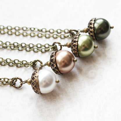 Pearl Acorn Necklace (23 Pearl Colors)