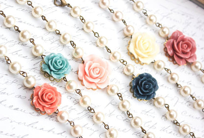 Ivory Rose and Pearl Bracelet
