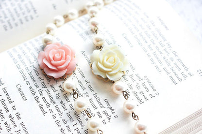 Ivory Rose and Pearl Bracelet