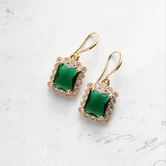 Emerald Green Glass Earrings