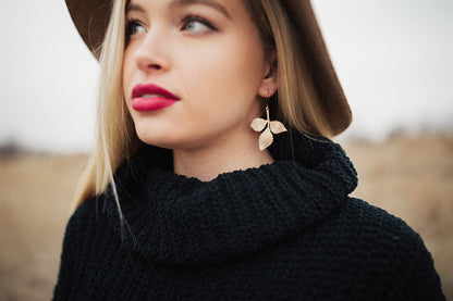Three Leaf Branch Earrings | Rose Gold